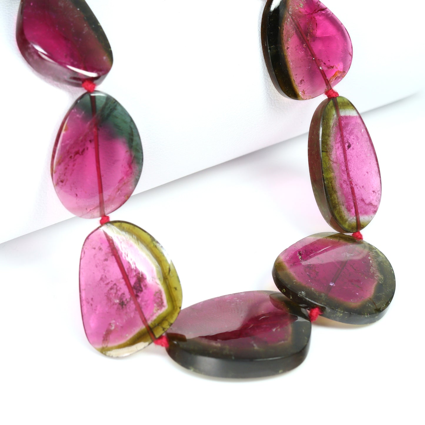 Watermelon Tourmaline 10mm – 20mm Smooth Slices Bead Strand