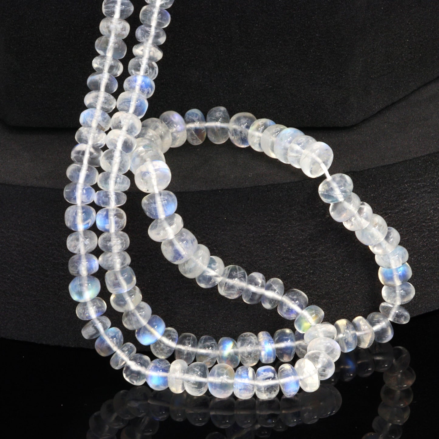 AA Blue Rainbow Moonstone 6mm - 7mm Smooth Rondelles Bead Strand