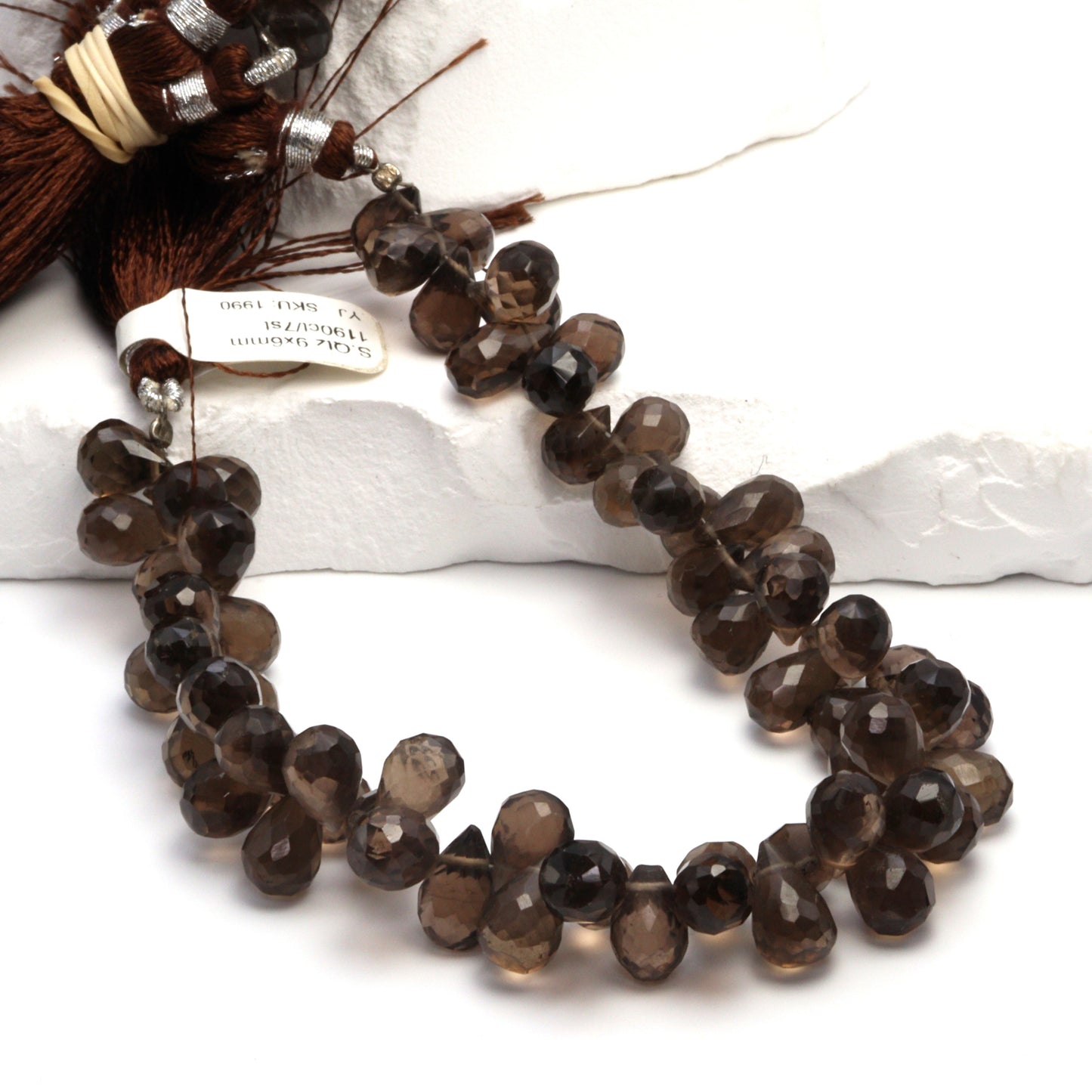 Brown Smoky Quartz 9x6mm Faceted Teardrop Briolettes