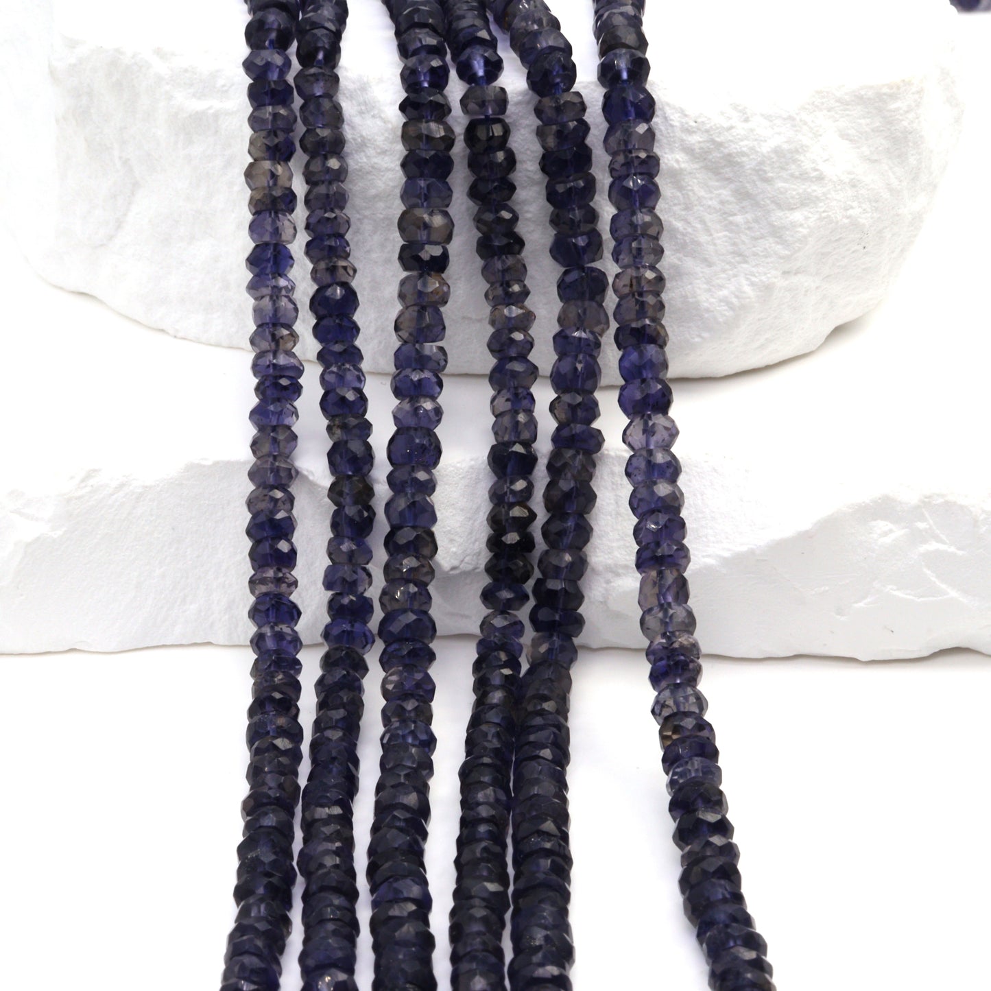 Blue Iolite 4mm Hand Faceted Rondelles Bead Strand