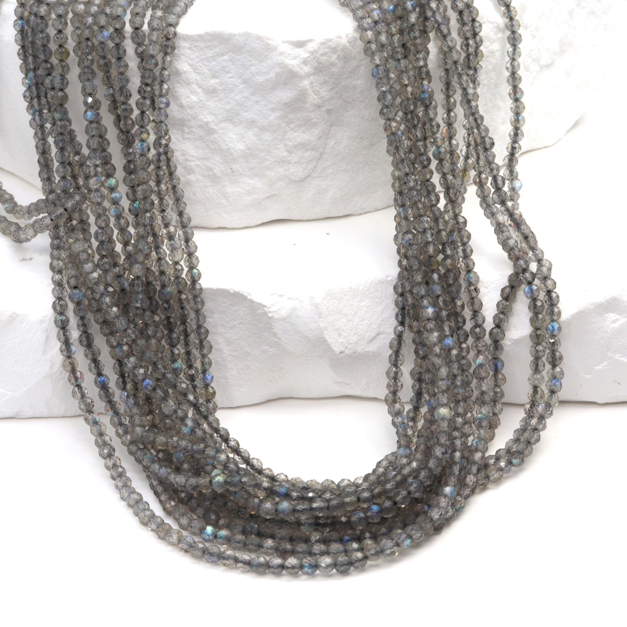 Blue Labradorite 2mm Faceted Rounds Bead Strand