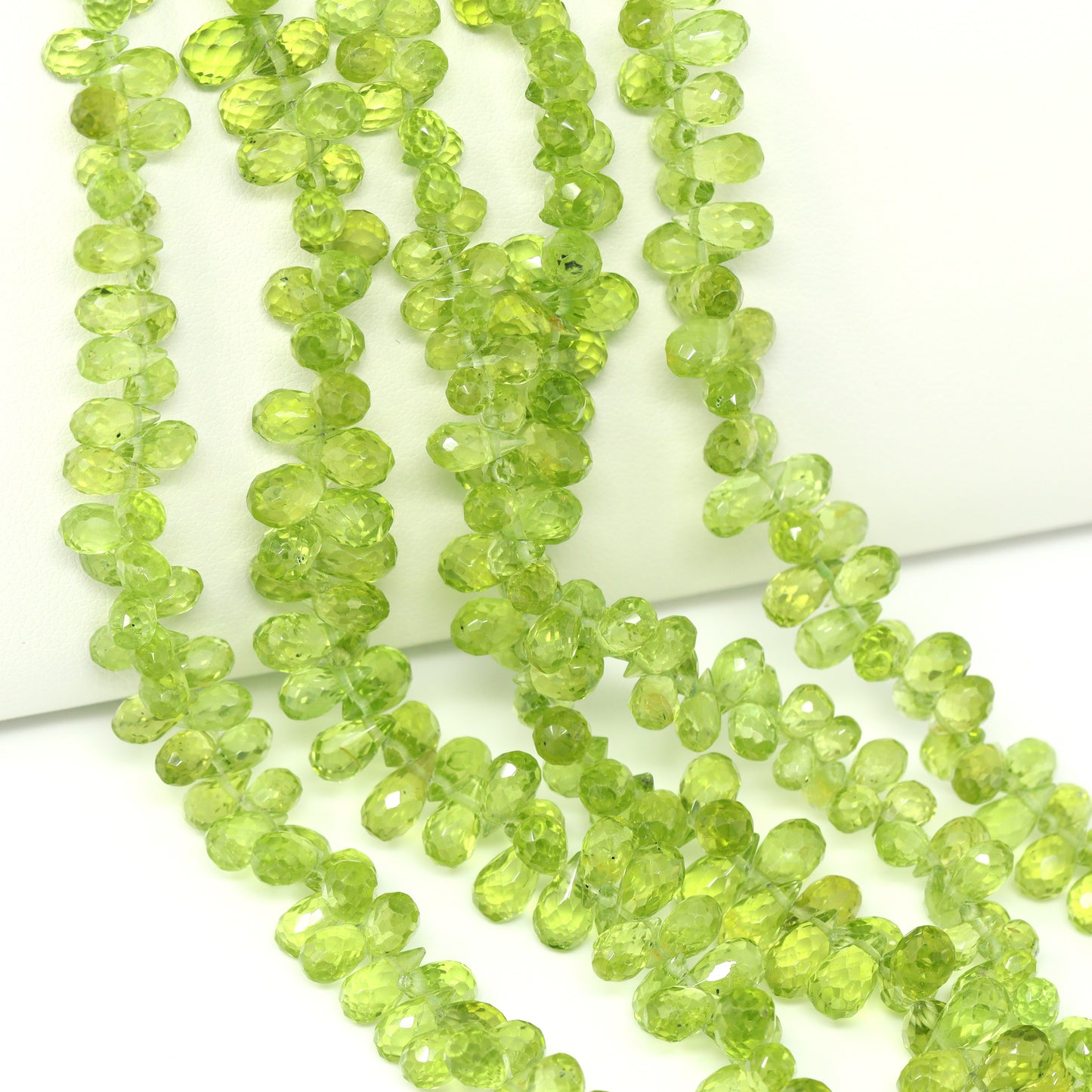 Green Peridot 5x3mm Faceted Teardrop Briolettes Bead Strand
