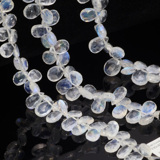 AA Blue Rainbow Moonstone 8x5mm Faceted Pear Shaped Briolettes Bead Strand