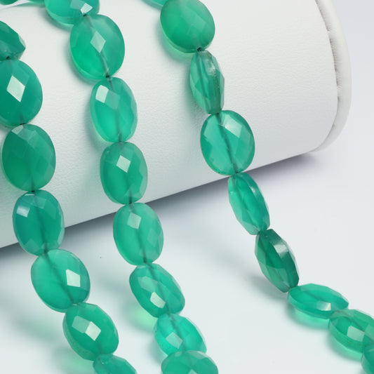 Green Onyx 11x9mm Faceted Ovals Bead Strand