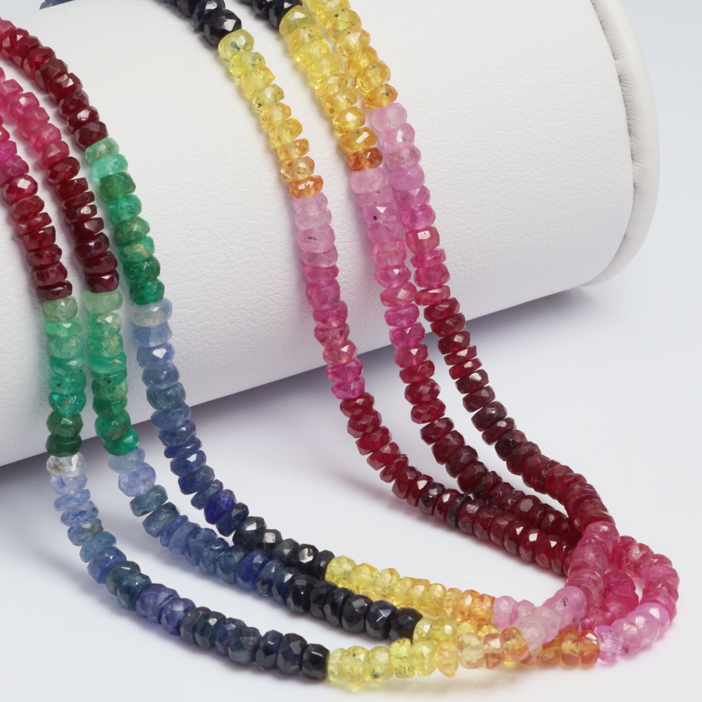 Rainbow Multi Ruby, Emerald, and Sapphire 3mm Hand Faceted Rondelles Bead Strand