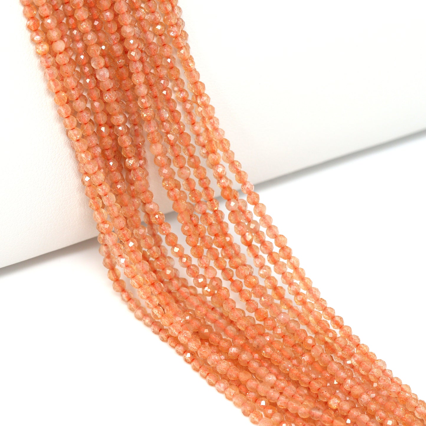 Orange Sunstone 2mm Faceted Rounds Bead Strand