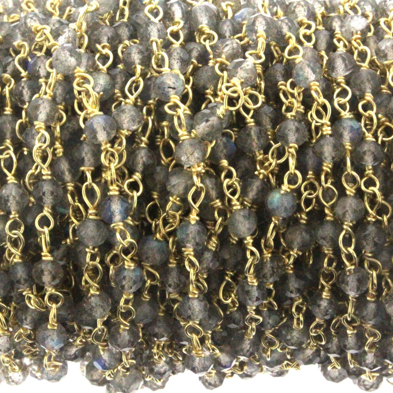 Blue Labradorite 3mm Faceted Rondelles Rosary Chain Sterling Silver with Gold Plating Wire Wrap Chain by the Foot