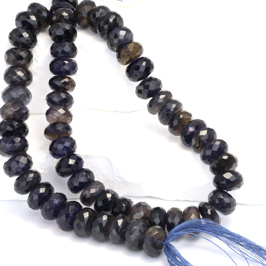 Blue Iolite 10mm Faceted Rondelles Bead Strand