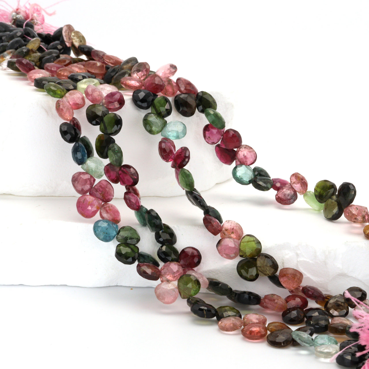 Watermelon Tourmaline 6mm Faceted Heart Shaped Briolettes Bead Strand