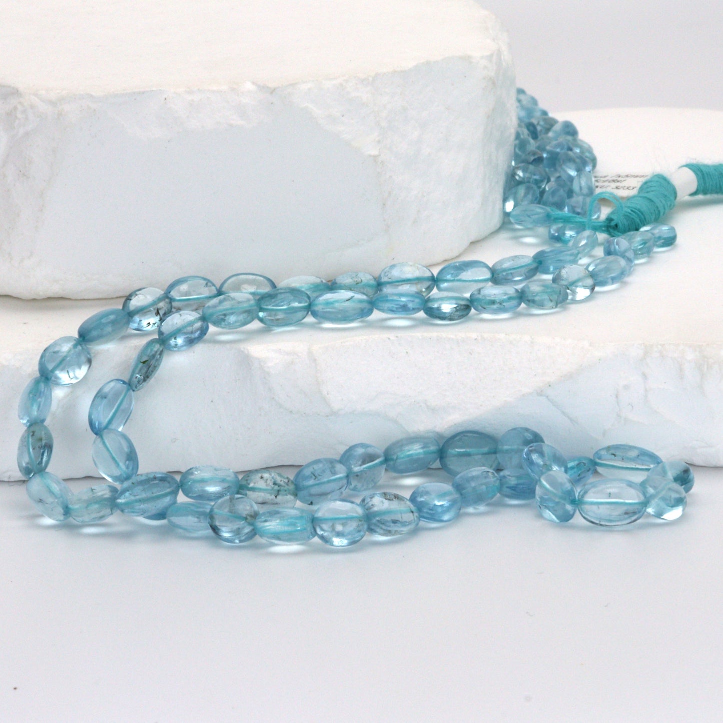 Blue Aquamarine 7x5mm - 8x6mm Smooth Ovals Bead Strand