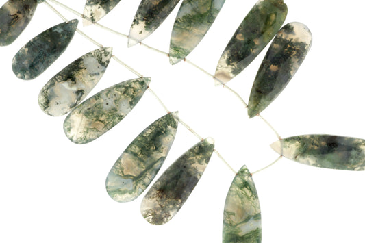 Green Moss Agate 28x12mm Faceted Pear Shaped Briolettes