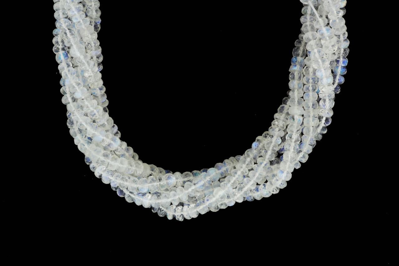 AAA Blue Rainbow Moonstone 4.5mm Faceted Rondelles
