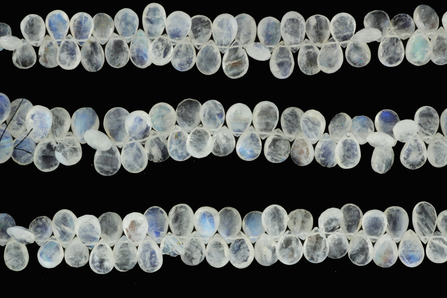 Blue Rainbow Moonstone 11x6mm Faceted Pear Shaped Briolettes