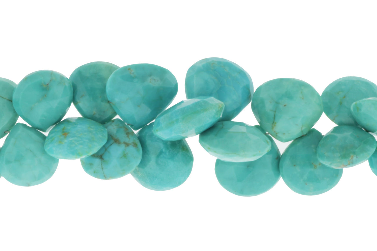 Natural Blue-Green Turquoise 11mm Faceted Heart Shaped Briolettes
