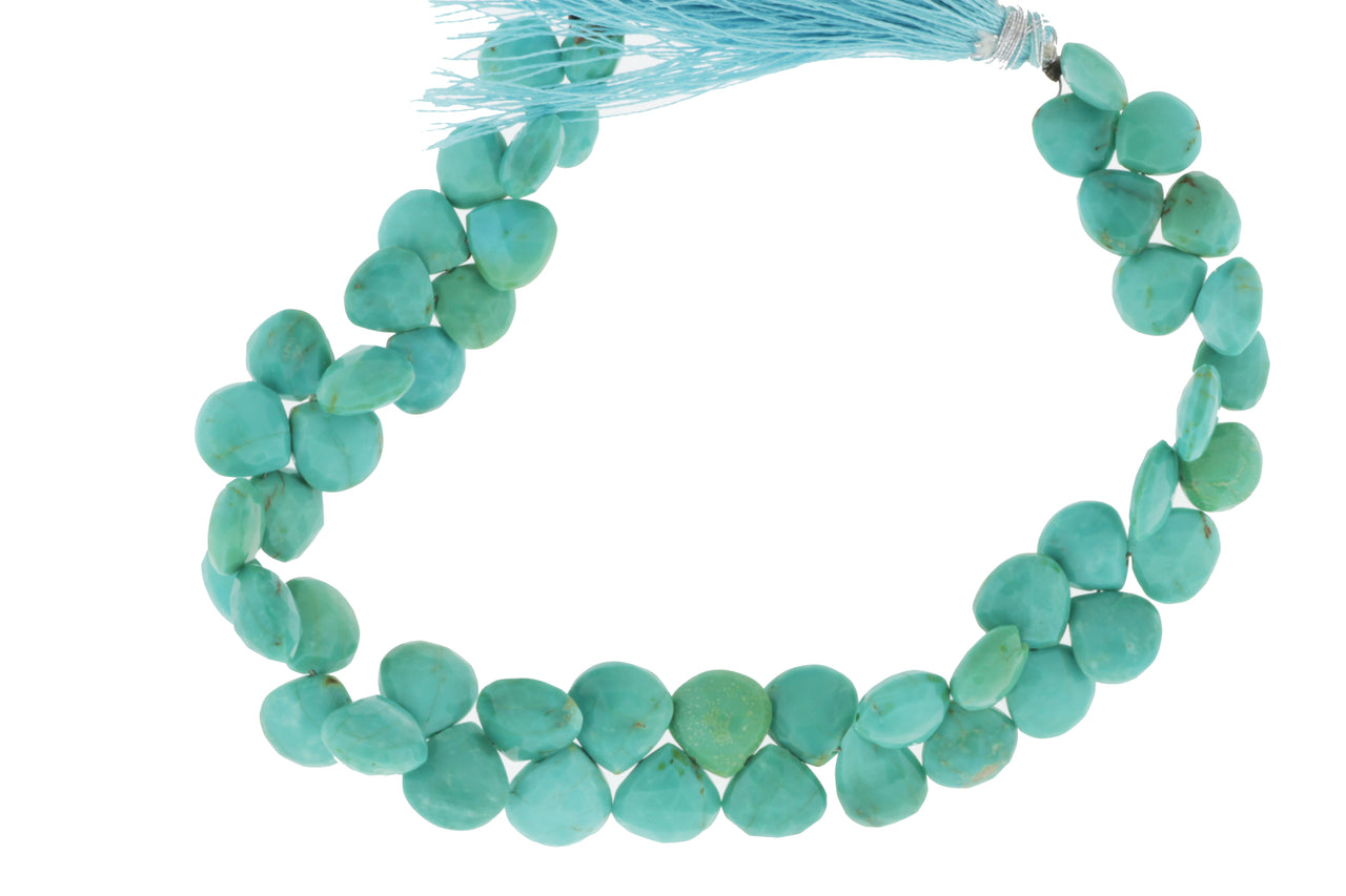 Natural Blue-Green Turquoise 8mm Faceted Heart Shaped Briolettes
