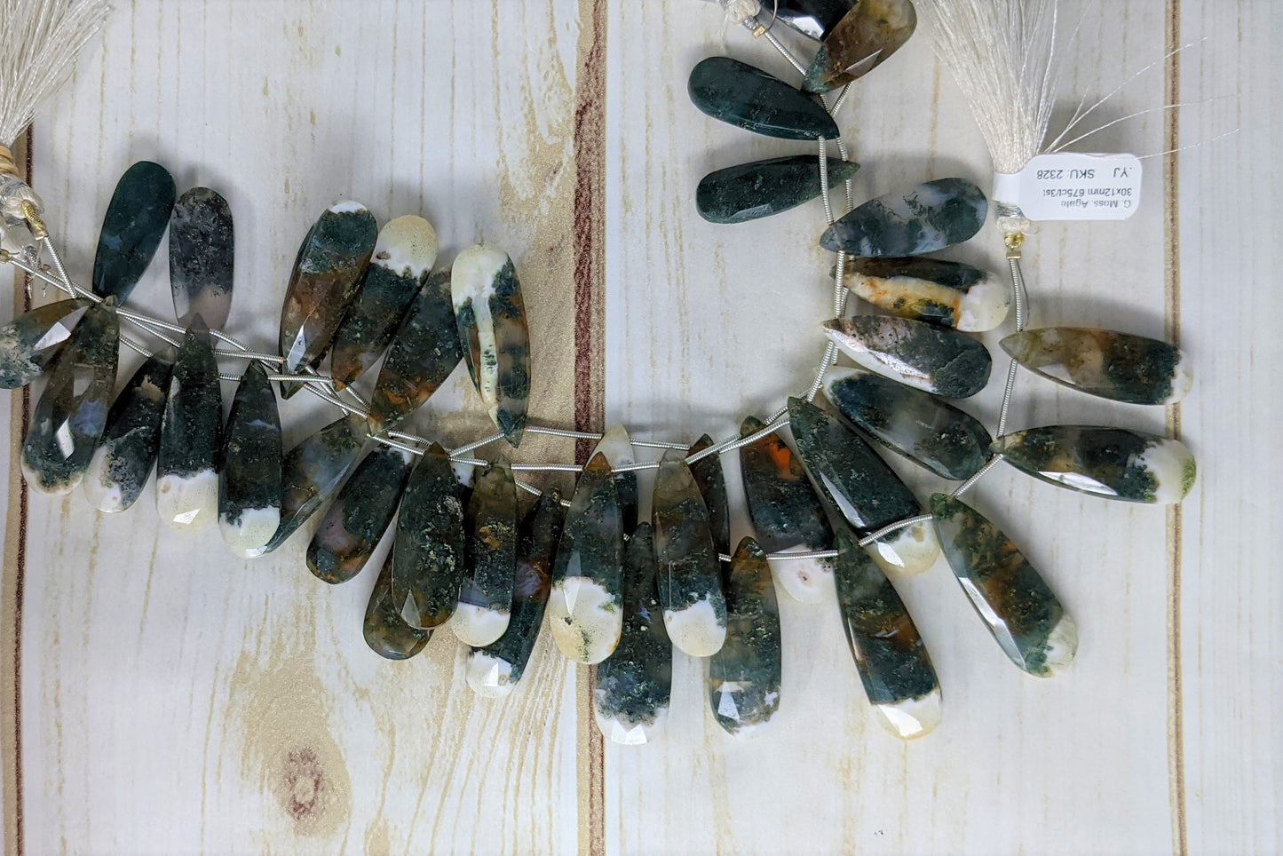 Green Moss Agate 30x12mm Faceted Pear Shaped Briolettes
