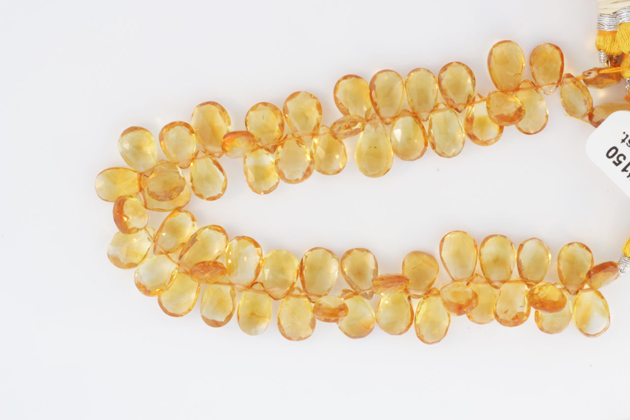 Yellow Citrine 10x6mm Faceted Pear Shaped Briolettes
