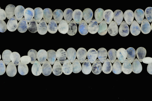 Blue Rainbow Moonstone 12x8mm Smooth Pear Shaped Briolettes
