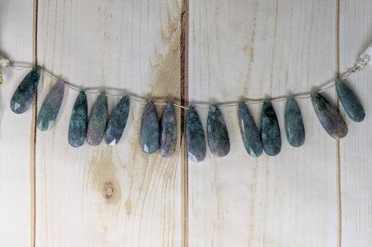 Green and Red Ruby Zoisite 30x10mm Faceted Pear Shaped Briolettes