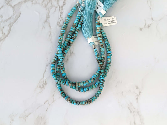 Natural Blue and Black Turquoise 5mm Smooth Rondelles