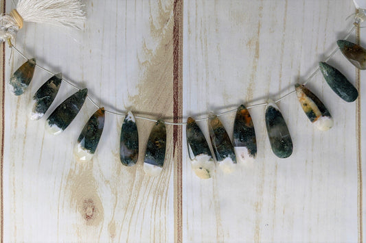 Green Moss Agate 30x12mm Faceted Pear Shaped Briolettes