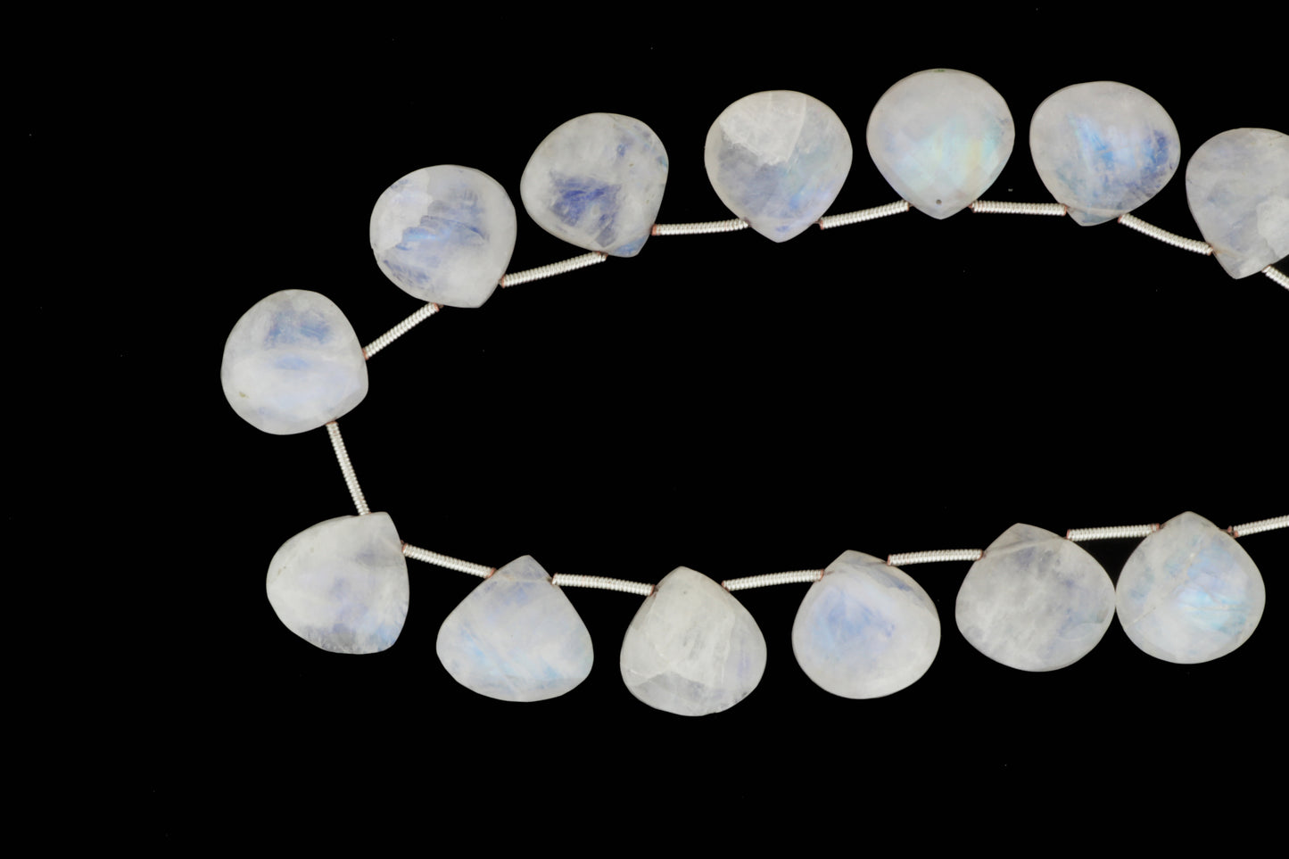 Blue Rainbow Moonstone 11mm Faceted Heart Shaped Briolettes