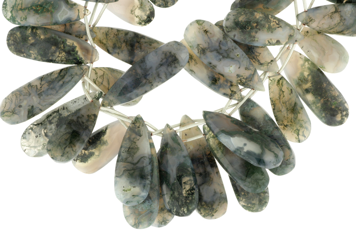 Green Moss Agate 20x10mm Faceted Pear Shaped Briolettes