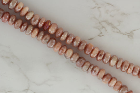 Coated Peach Moonstone 10mm Faceted Rondelles