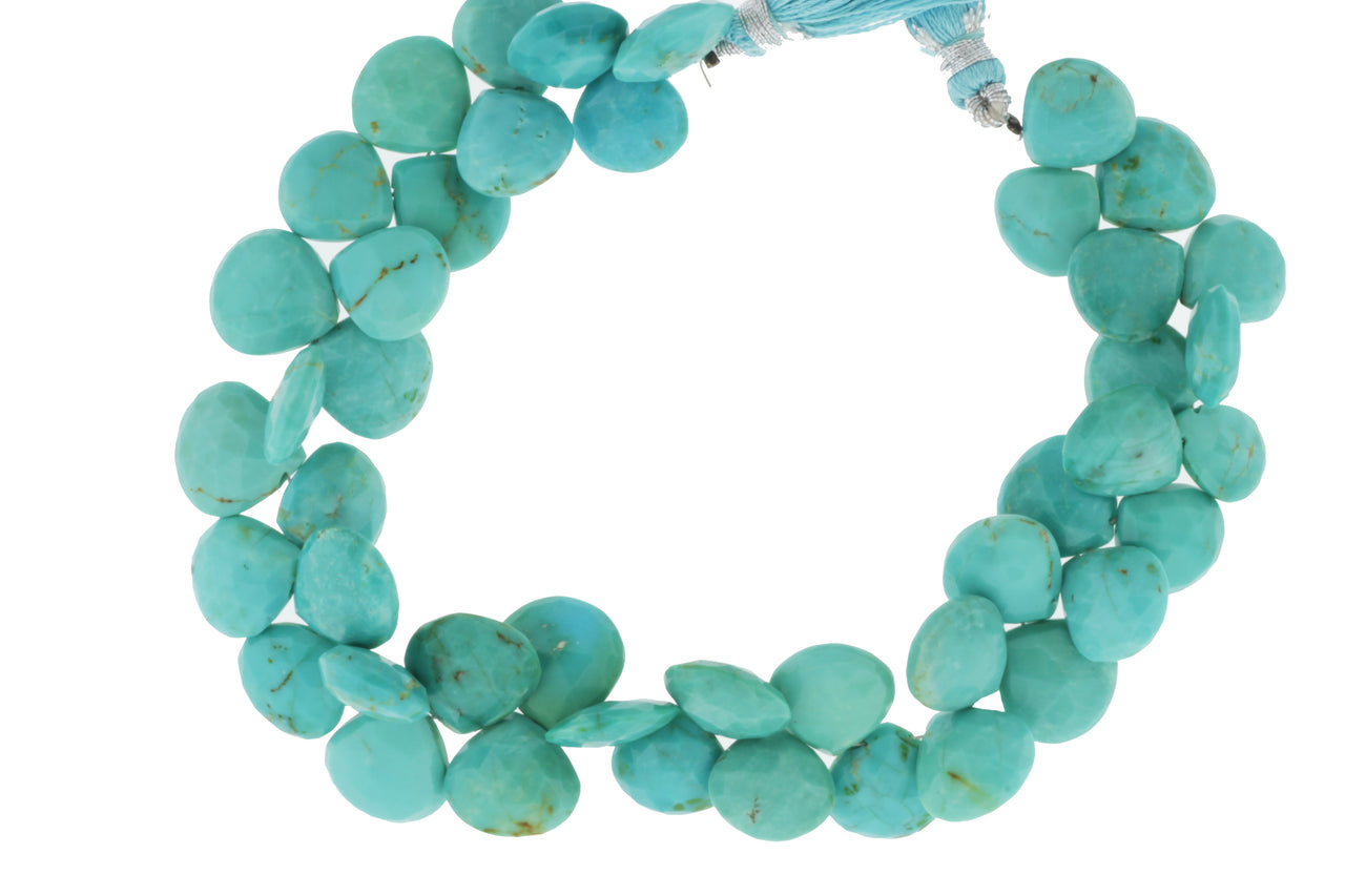 Natural Blue-Green Turquoise 12mm Faceted Heart Shaped Briolettes