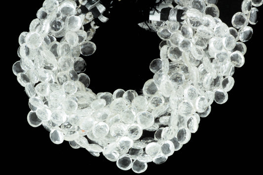 Clear Rock Crystal Quartz 7mm Faceted Heart Shaped Briolettes