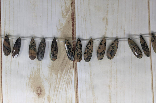 Dalmatian Jasper 25x10mm Faceted Pear Shaped Briolettes