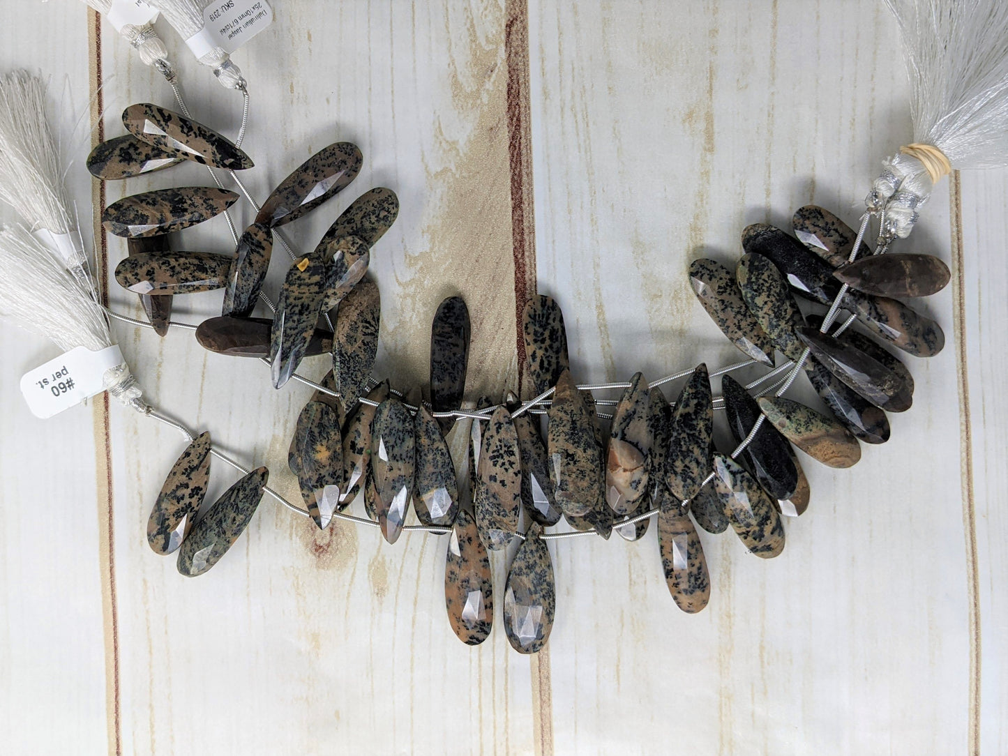 Dalmatian Jasper 25x10mm Faceted Pear Shaped Briolettes