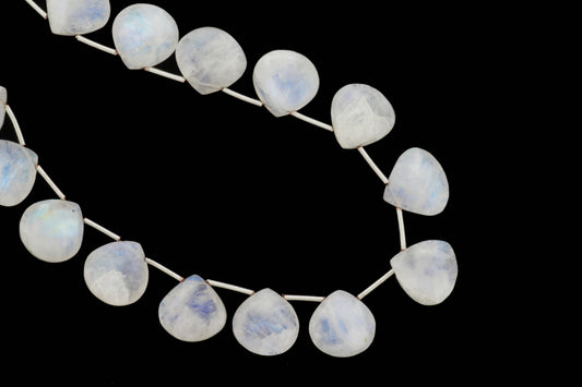Blue Rainbow Moonstone 11mm Faceted Heart Shaped Briolettes