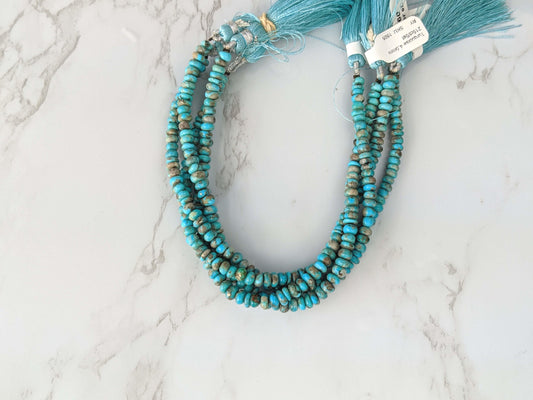 Natural Blue and Black Turquoise 4.5mm Smooth Rondelles