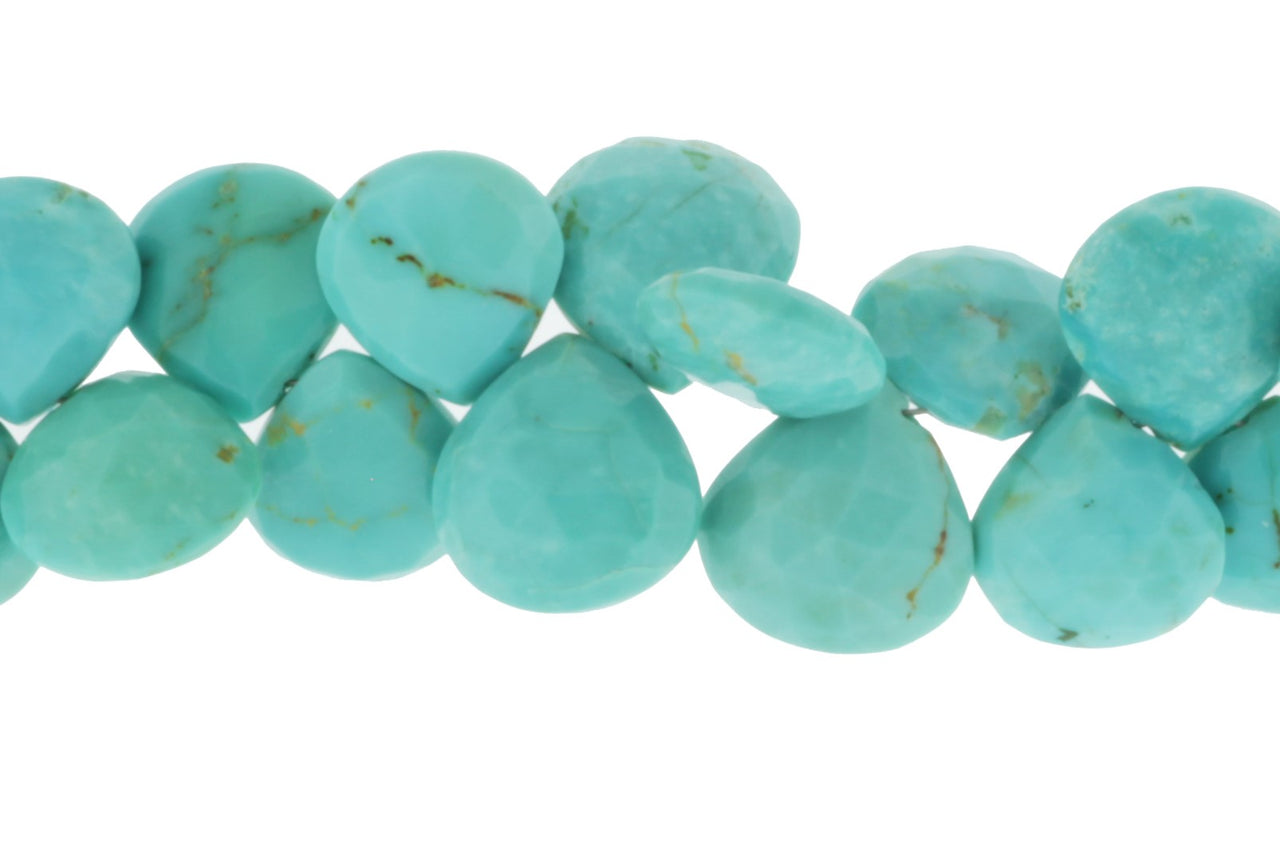 Natural Blue-Green Turquoise 12mm Faceted Heart Shaped Briolettes