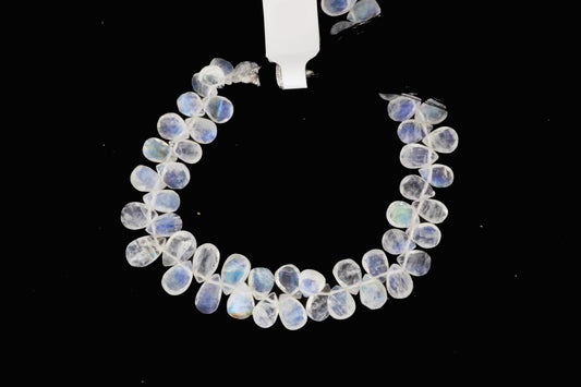 Blue Rainbow Moonstone 7x5mm Faceted Pear Shaped Briolettes