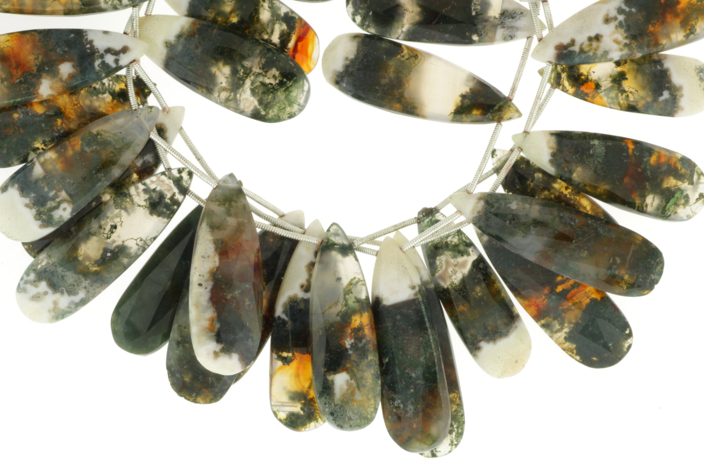 Green Moss Agate 30x12mm Faceted Pear Shaped Briolettes
