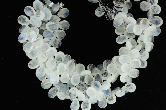 Blue Rainbow Moonstone 9x7mm Faceted Pear Shaped Briolettes