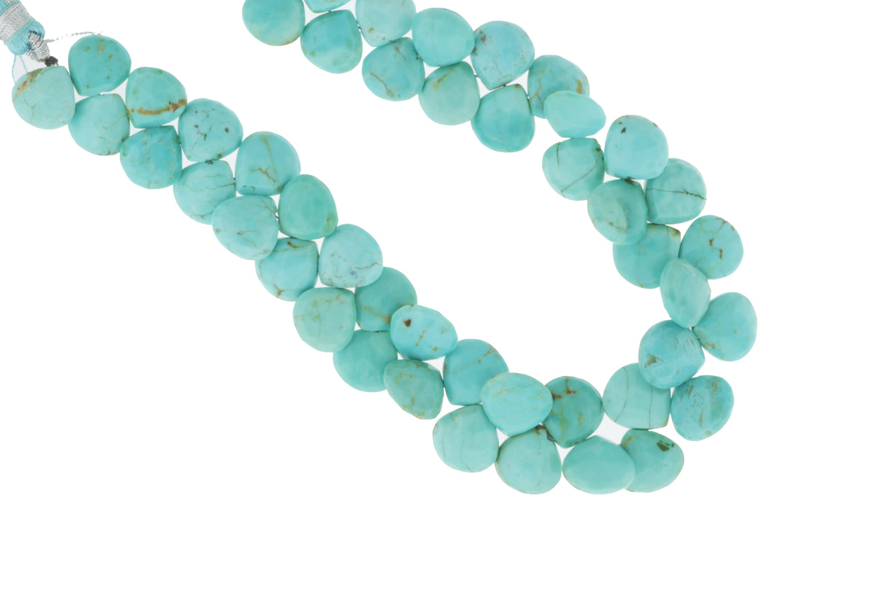 Natural Blue Turquoise 10mm Faceted Heart Shaped Briolettes
