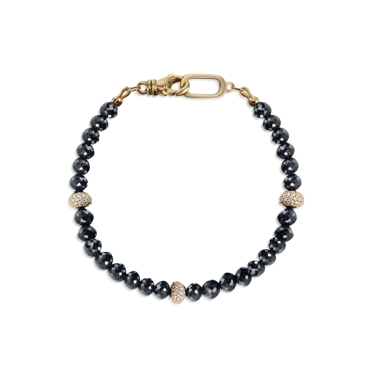 18k Yellow Gold Black Diamond and White Diamond Diamond Bead with Accents Bracelets, main view