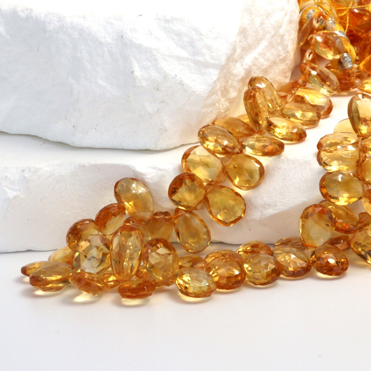 Yellow Citrine 9x6mm Faceted Pear Shaped Briolettes Bead Strand