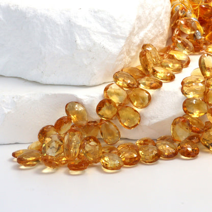 Yellow Citrine 9x6mm Faceted Pear Shaped Briolettes Bead Strand
