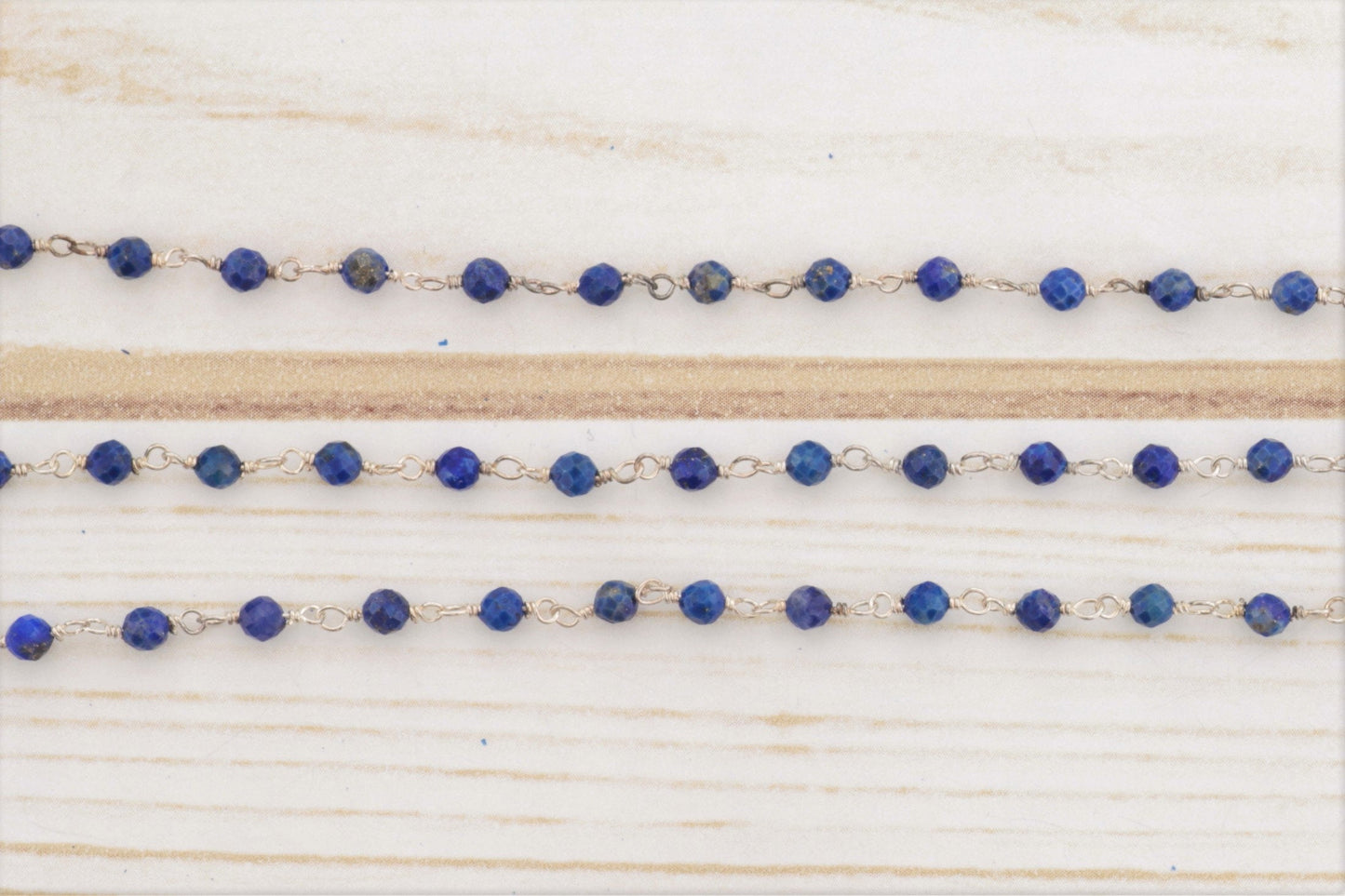 Royal Blue Lapis Lazuli 3mm Faceted Rondelles Rosary Chain Sterling Silver Wire Wrap Chain by the Foot
