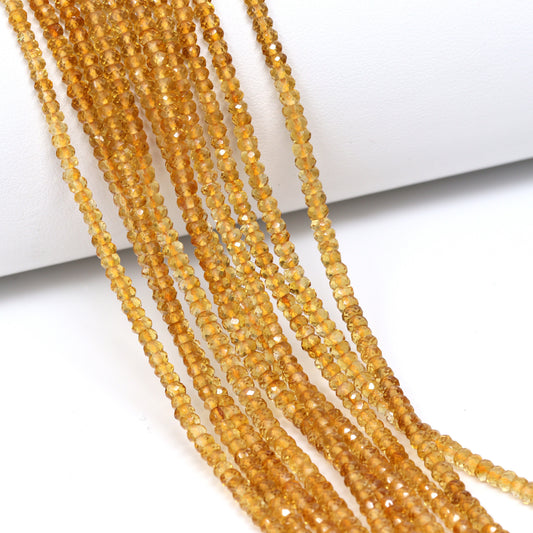 Citrine 2.75mm Hand Faceted Rondelles Bead Strand