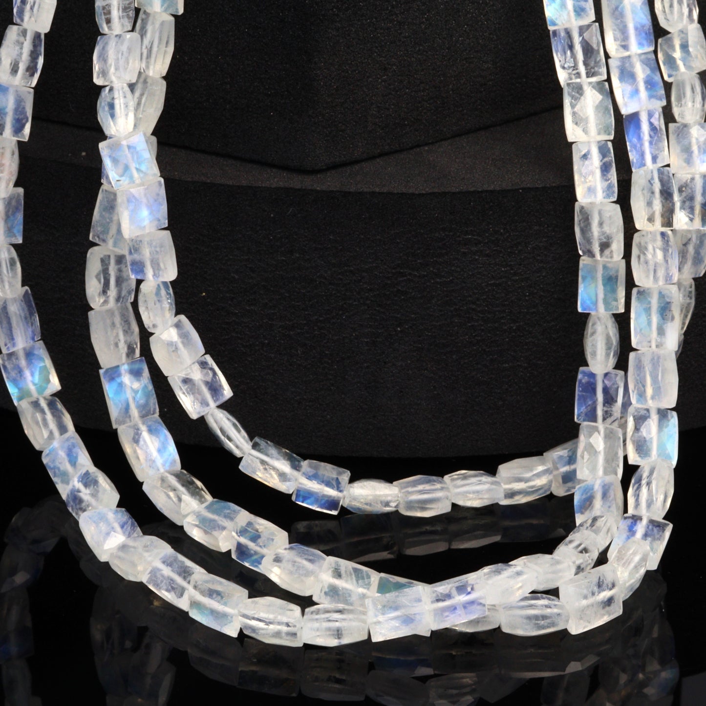 AA Blue Rainbow Moonstone 6x5mm Faceted Cushions Bead Strand