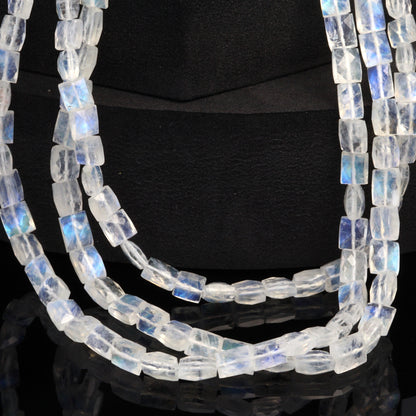 AA Blue Rainbow Moonstone 6x5mm Faceted Cushions Bead Strand
