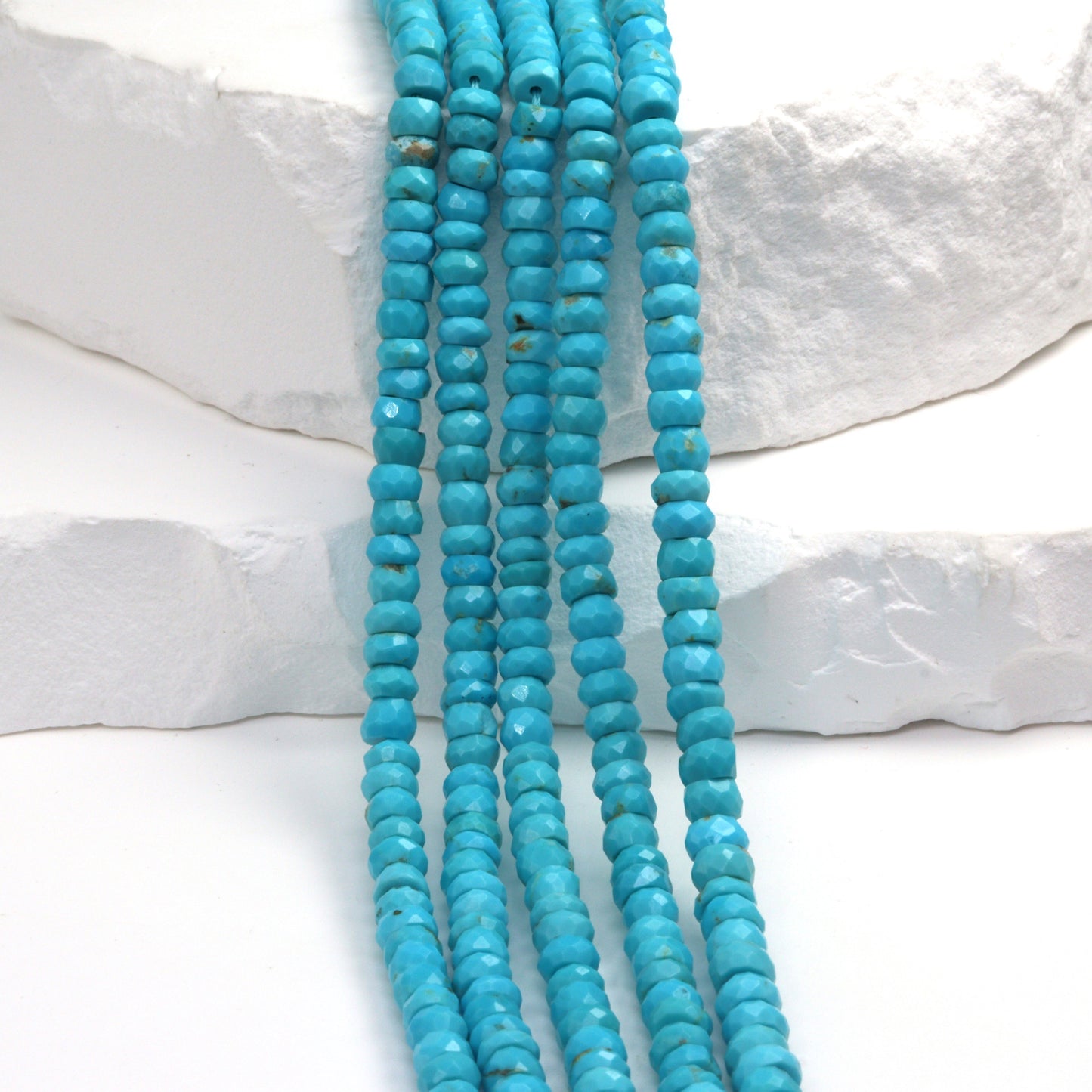 Natural Blue Turquoise 4mm Hand Faceted Rondelles Bead Strand