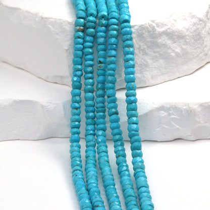 Natural Blue Turquoise 4mm Hand Faceted Rondelles Bead Strand