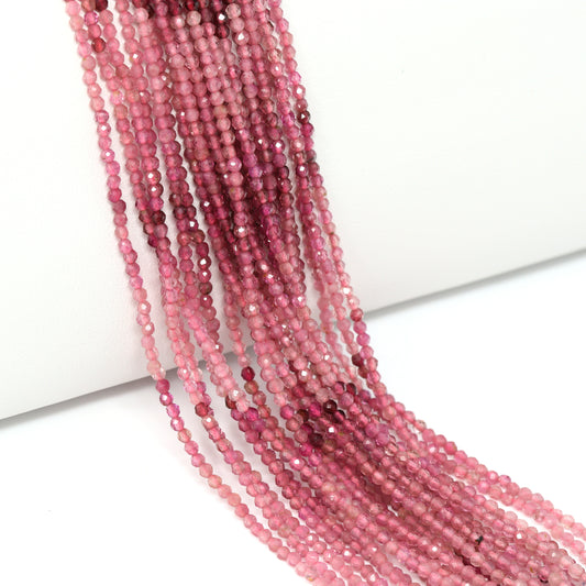 Ombre Pink Tourmaline 2mm Faceted Rounds Bead Strand