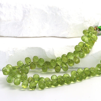 Green Peridot 7x4mm Faceted Teardrop Briolettes
